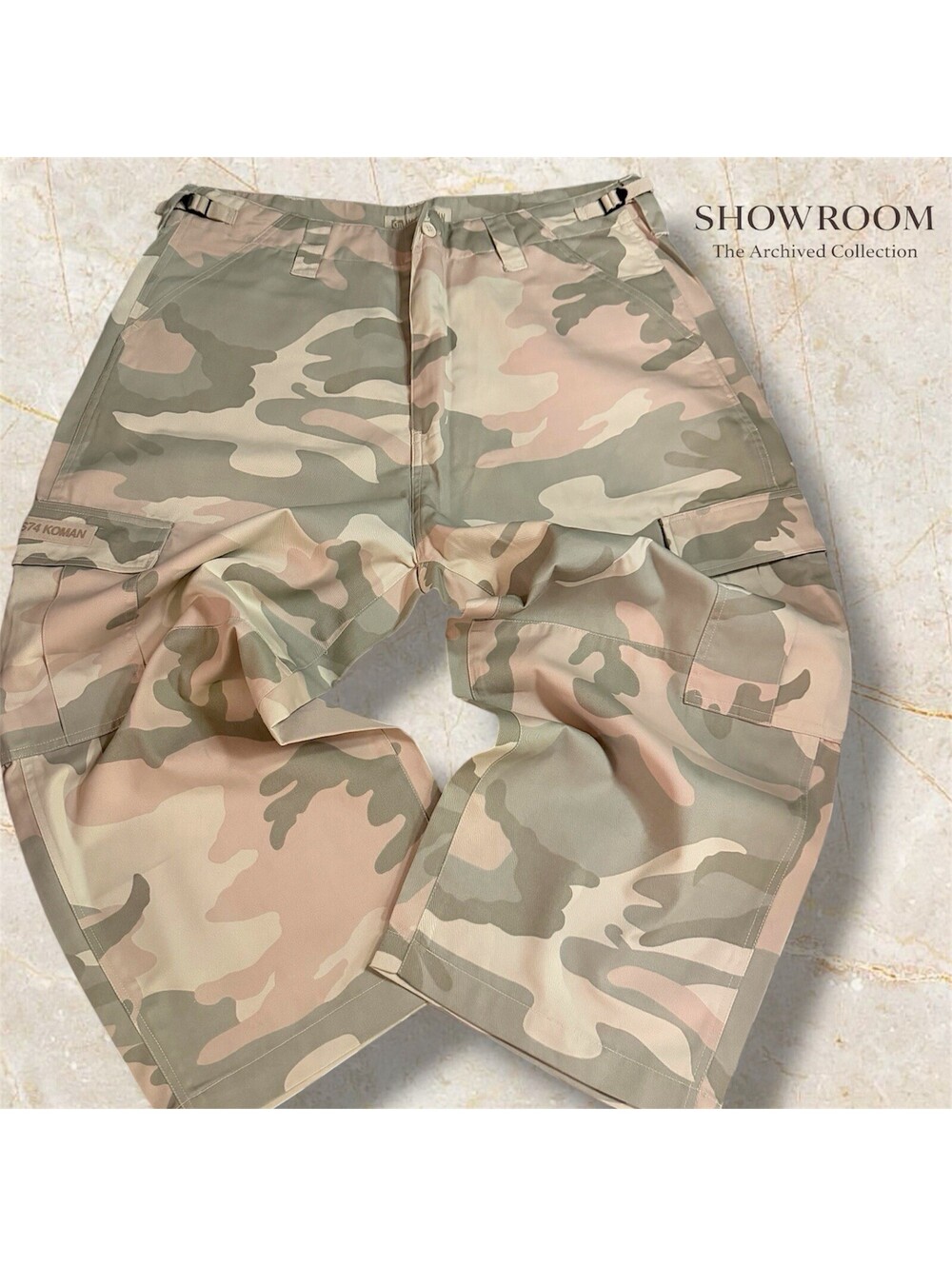 KOMAN Y2K Camo Wide Leg Cargo Pants XL 36-38 Niche Archive Collector Pair NWOT